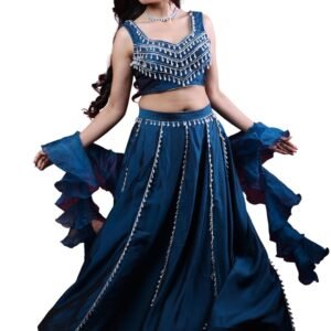 Midnight Mirror Work Lehenga Set – Navy Blue Glam, Traditional Indian Ethnic Wear