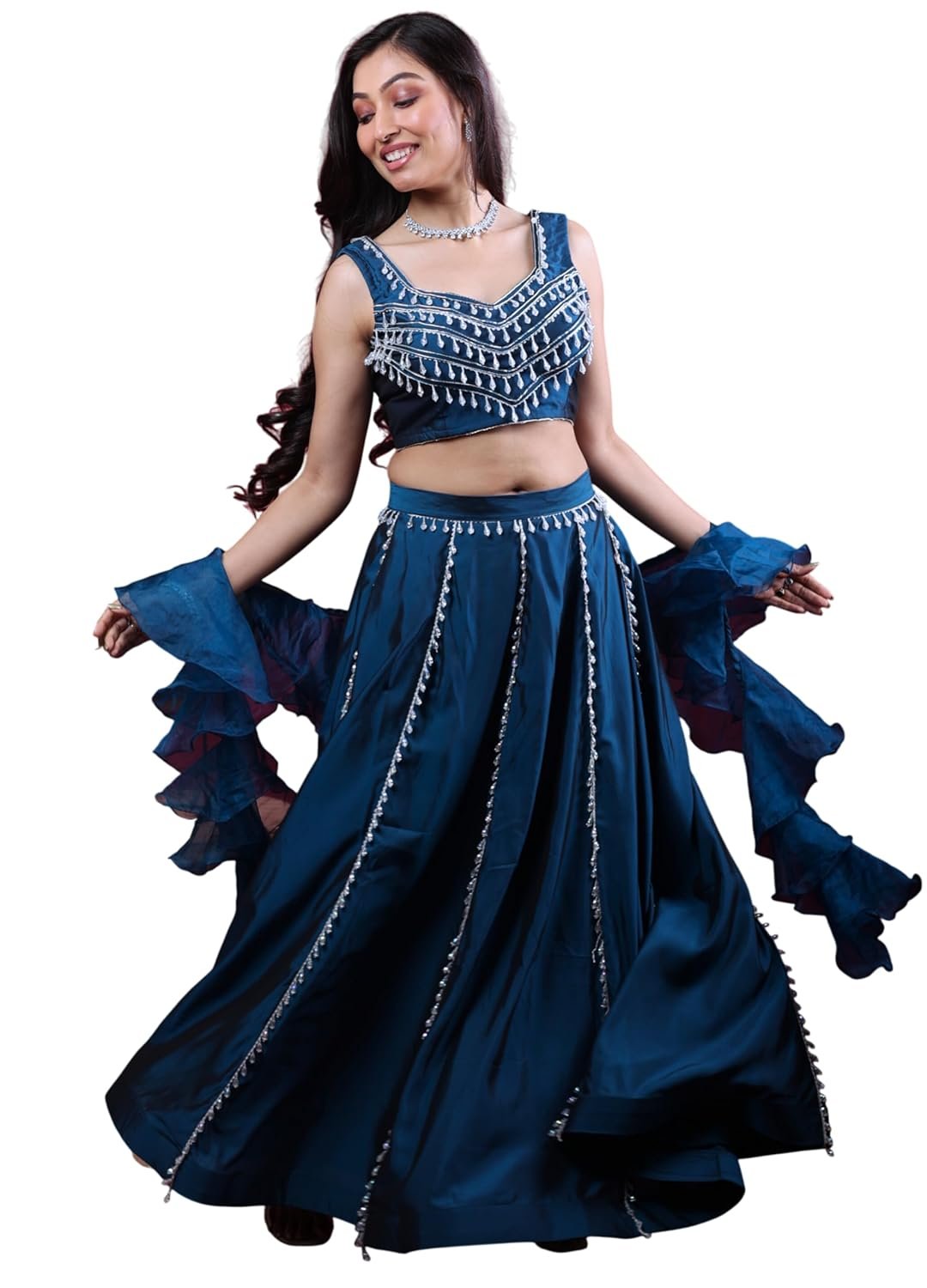 Midnight Mirror Work Lehenga Set – Navy Blue Glam, Traditional Indian Ethnic Wear