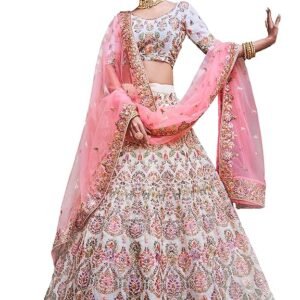 Eye-Catching Off White Georgette Base Designer Semi-Stitched Lehenga Choli For Women