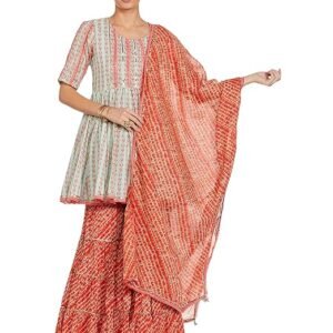 WOMEN PRINTED RELAXED SALWAR KURTA DUPATTA(SKDBANDHAN7873_AQUA