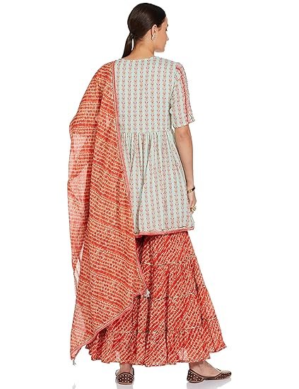 WOMEN PRINTED RELAXED SALWAR KURTA DUPATTA(SKDBANDHAN7873_AQUA - Image 4