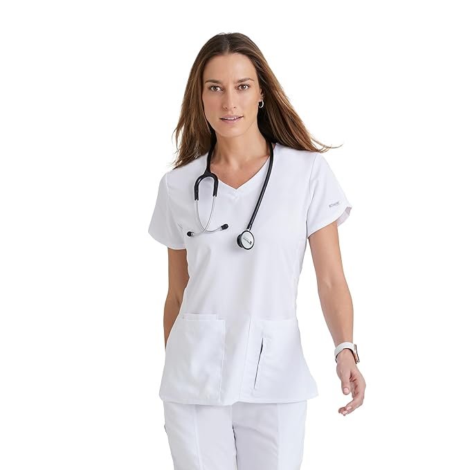 Grey's Anatomy Women's Cora Top, Crossover V-Neck Medical Scrub Top w/ 4 Pockets & Tulip Sleeves