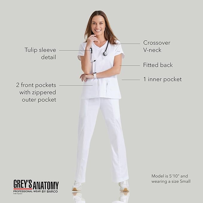 Grey's Anatomy Women's Cora Top, Crossover V-Neck Medical Scrub Top w/ 4 Pockets & Tulip Sleeves - Image 4