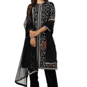 Soch Womens Black Velvet Embroidered Suit Set With Thread Work