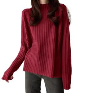 Women's Knit Sweater, High Neck, Ribbed Turtleneck, Simple, Long Sleeve, Slimming, Soft, Loose Fit, Top, Stylish, Cute, Casual, Warm, Commuting, Going Out, Autumn, Winter