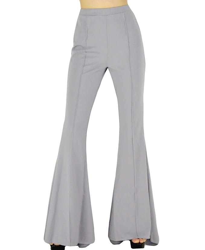 Women's High Waisted Flare Long Palazzo Pants Stretchy Bell Bottom Wide Leg Trousers