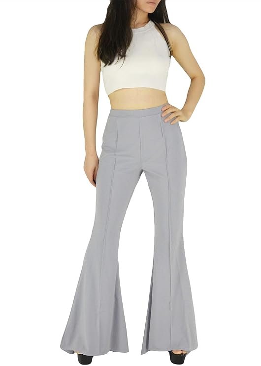 Women's High Waisted Flare Long Palazzo Pants Stretchy Bell Bottom Wide Leg Trousers - Image 2