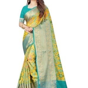 Kanjivaram Banarasi Silk Saree With Attached Blouse Material, Color Yellow
