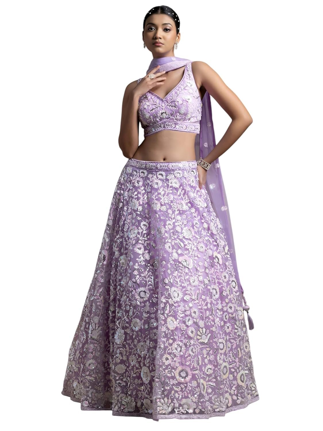 Zeel Clothing Women's Sequins Embroidered Soft Net Designer Lehenga Choli with Dupatta (5126-Womens-Lehenga-Choli-Latest; Free Size)