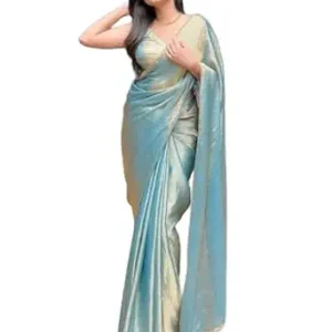 Women's sidhidata women's soft zimmy choo fandy silk saree with hand work lace boarder & comes with unstitched blouse piece (chhaava)