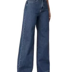Women's wide leg jeans, high waist, baggy fit, dark blue