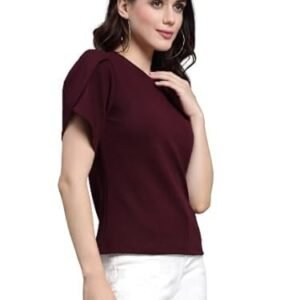 Women's style quotient women solid fuchsia pink poly knit smart casual regular top