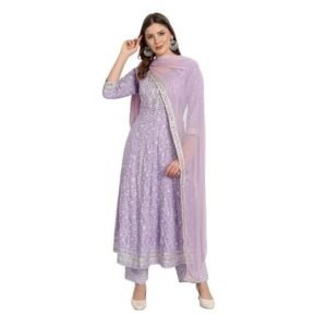 Women's rangnavi women rayon anarkali embroidered printed kurta pant and dupatta set