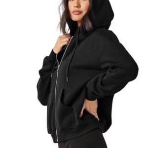 Women's imsa moda women's polycotton fleece plain hooded neck full zipper winter jacket sweatshirts casual hoodie with kangaroo pocket