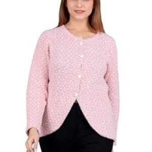 Women's dadu dayal women woolen round-neck self design cardigan sweater for winter wear full sleeves crop design