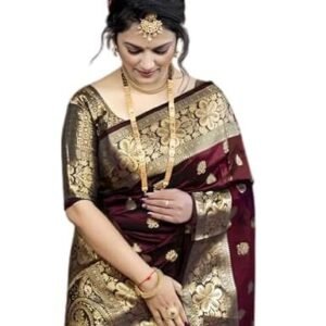 Women's c j enterprise women's pure soft kanjivaram silk saree for wedding banarasi style sari with blouse piece (vruksh-50)