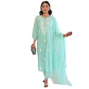 Women's naixa women's cotton embroidered straight kurta with pant and dupatta sets (available in plus size) (nx-631)