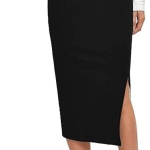 Women's alyne women's elastic waist pencil bodycon midi skirt - high waisted with side slit below knee length elegance for women