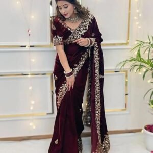 Women's wonaari designer sequins & jari thread embroidery work on body with elegant border and intricate cutwork detailing – perfect for festive, wedding ethnic outfits