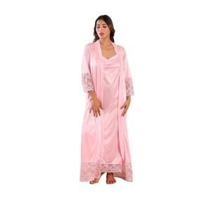 Women's house of elorra soft satin nightgown swarvoski crystals work women nighty with lace and robe