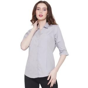 women's regular fit 3/4 sleeve solid formal shirt