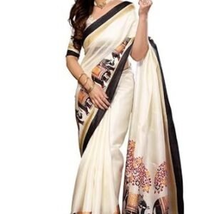 Women's kjs women's khaadhi cotton blended kalamkari printed saree | beautiful blend of tradition and style | printed saree with running blouse | wgaja p