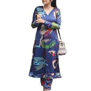 Women's designer women's cotton blend straight printed kurta with pant