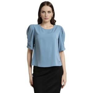 women's regular fit half sleeve round neck formal top