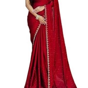 Women's indian fashionista women's shimmer chiffon hot fix embellished saree