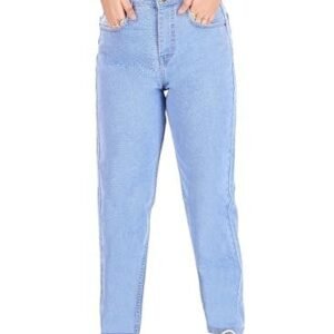 women's mom fit jeans i denim ankle length stretchable pant with curved pocket i clean solid high waist loose fit pants i stylish & trendy look i for office party home girls & women