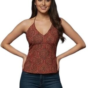 women's araha halter neck printed kurti |casual sleeveless printed top| open back design|short kurti for girls| kurti for women