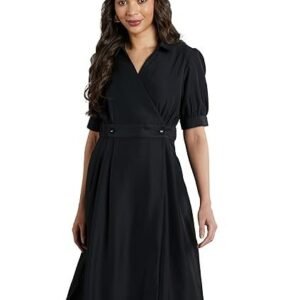 Women's premium women's 'desk-to-dinner' fit & flare wrap dress (midi length | stylish)