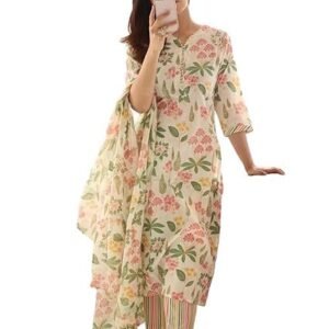 Women's designer women's rayon blend straight printed kurta with pant & dupatta