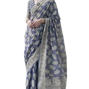 women's lucknowi chikankari linen cotton woven sarees for women with blouse sarees for women