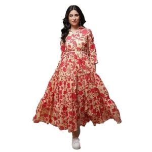 Women's women cotton tiered printed dress