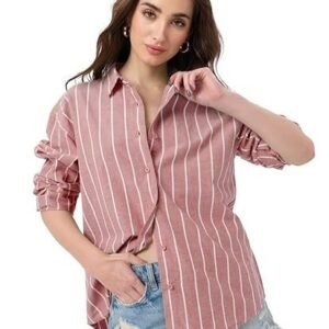 Women's the souled store striped cotton linen shirt: women and girls long sleeves collared neck button front cotton linen boyfriend shirts