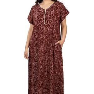 Women's bahumaan pure cotton maxi for women with pocket free size | small print nighty for women cotton | maxi gown for women | nighty for women stylish