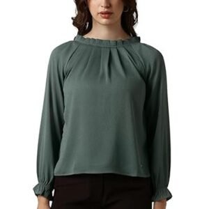 Women's women polyester regular fit full sleeve solid closed neck formal top