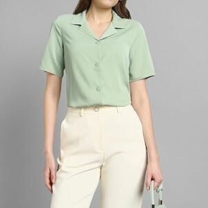 Women's women polyester regular fit solid half sleeve casual shirt