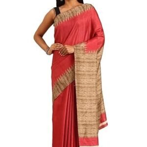 Women's taashi stylish women tussar saree temple border printed body traditional temple border plain pallu plain blouse