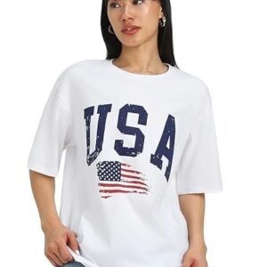 Women's ® round neck drop shoulder round neck black & white graphic printed pure cotton oversized baggy fit half sleeve t-shirt for women & girls (sizes: s to 2xl)
