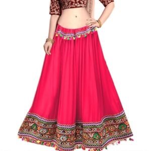 Women's diamo kutchi embroidered border ethnic gujarati style cotton rayon long skirt/chaniya