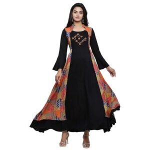Women's gallery women's rayon relaxed fit anarkali shrug style printed embroidered kurta