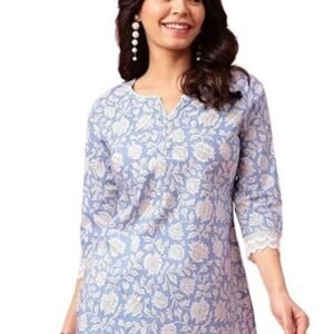Women's kasooti women's trendy floral print topper kurti | short kurti with 3/4 sleeves – stylish & comfortable|| kurta for women