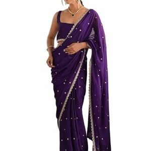 women's pure georgette embroidered saree with unstitched blouse piece