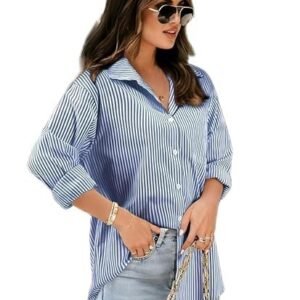 Women's women striped shirt,oversized cotton shirt for women,long sleeve shirt 12.