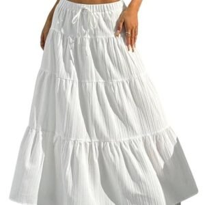 Women's jawdrobe women’s georgette ruffle hem long flared skirt lightweight soft fabric| high-waisted ruffled maxi plain and pleated skirt