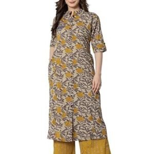 Women's rytras women's cotton printed a-line kurta with palazzo pant set