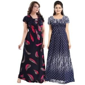 Women's prathavastra women square neck cotton nighty combo (pack of 2)
