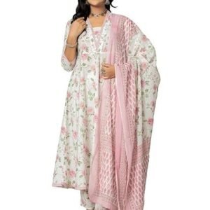 Women's amayra women's cotton printed anarkali kurta with palazzo pants and dupatta